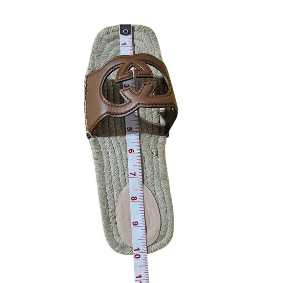 Gucci GG Espadrille Flat Slide Sandal Size 38.5 US 8.5 Brown Cut Out Square Toe - Picture 11 of 11